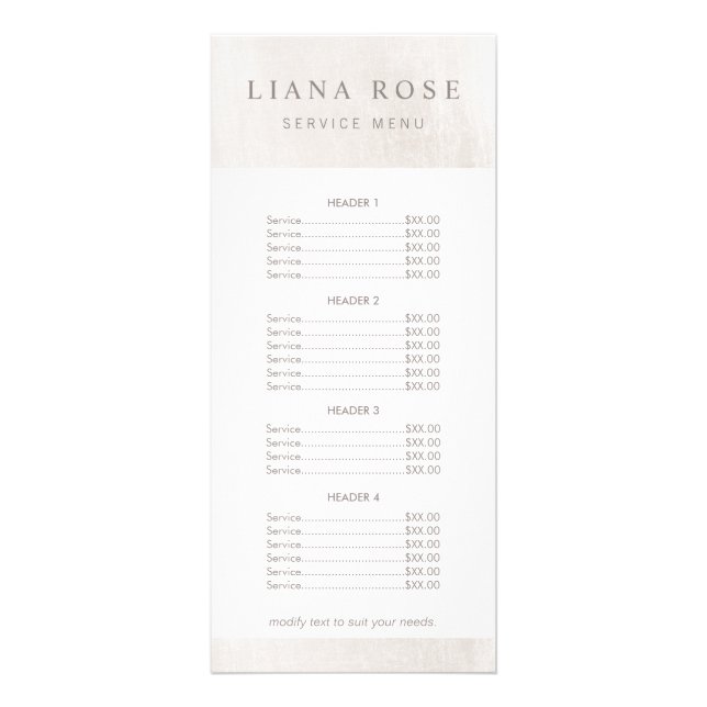 Menú de la lista de precios del salón de mármol bl (Frente)