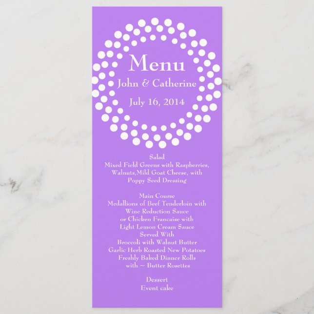 Menú de la mesa Boda violeta moderno y elegante (Anverso)