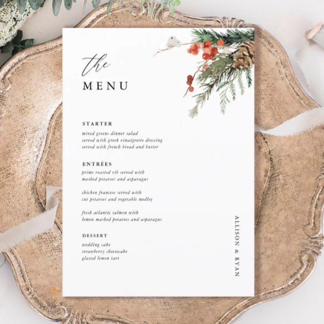 Menú de la mesa de bodas de invierno de la cena de (Subido por el creador)