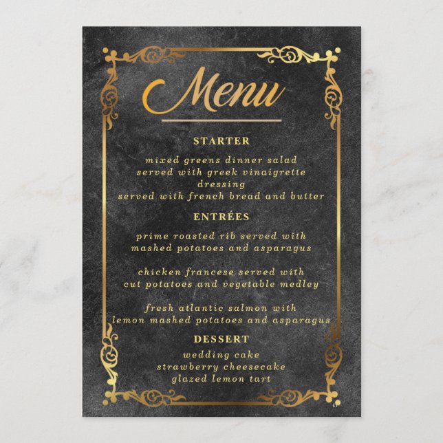 Menú de la mesa de bodas elegante Carta plana (Anverso)