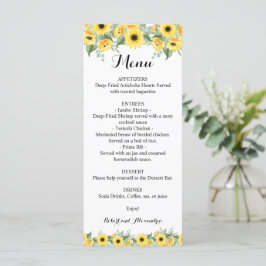 Menú de la recepción de bodas Flores de sol verde
