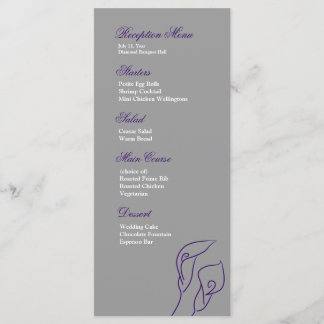 Menú de la recepción de Calla Lilies morado y plat