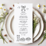 Menú de la recepción de la boda de la boda de cart<br><div class="desc">Añada un toque de brillo y encanto a su recepción de bodas con nuestro menú de recepción de bodas con dibujos a mano. Este delicioso diseño de la carta se caracteriza por sus alegres arcos de doodle y su estilo con letras a mano que captan perfectamente la esencia alegre y...</div>