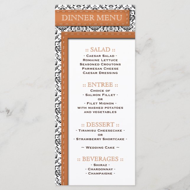 Menú de la recepción de la boda de la damasca con  (Anverso)