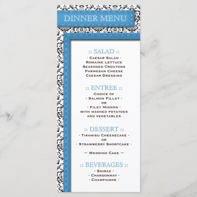 Menú de la recepción de la boda de la damasca con  (Anverso)