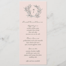 Menú de la recepción de la boda de la guirnalda de