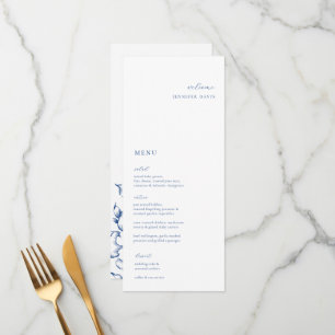 Menú de la tarjeta floral azul minimalista frances