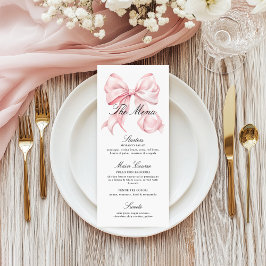 Menú de lazo rosa elegante coqueta Tarjeta de menú