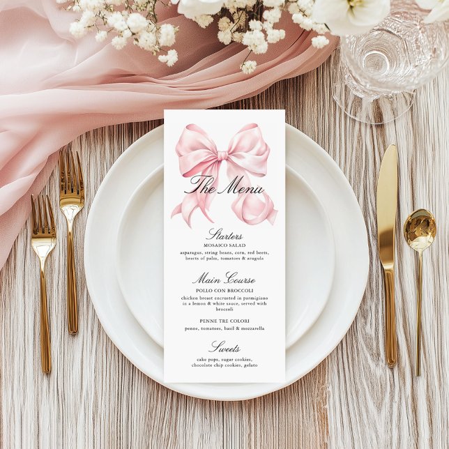 Menú de lazo rosa elegante coqueta Tarjeta de menú (Subido por el creador)