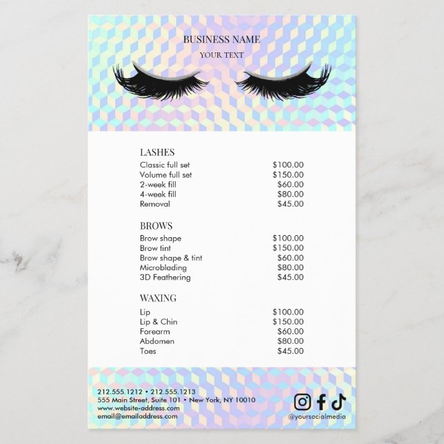 Menú de Lista de Precios de Salón Holográfico (Frente)