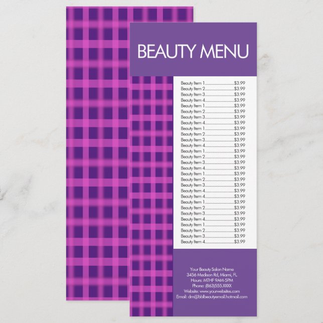 Menú de Maquillaje de Belleza Moderna de Cuadros M (Anverso / Reverso)