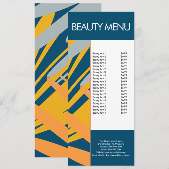Menú de Maquillaje de Belleza Moderna Patrón Tropi (Anverso / Reverso)
