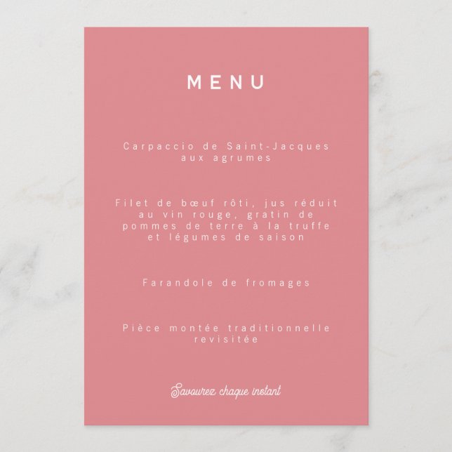 Menu de mariage Colorus - Rose (Anverso)