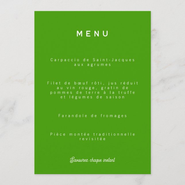 Menu de mariage Colorus - Vert Citron (Anverso)