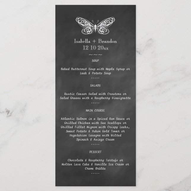 Menú de mariposas Chalkboard (Anverso)