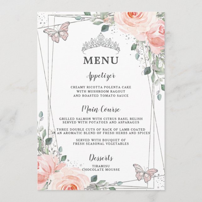 Menú de mariposas florales de Rubor Quinceañera Sw (Anverso)