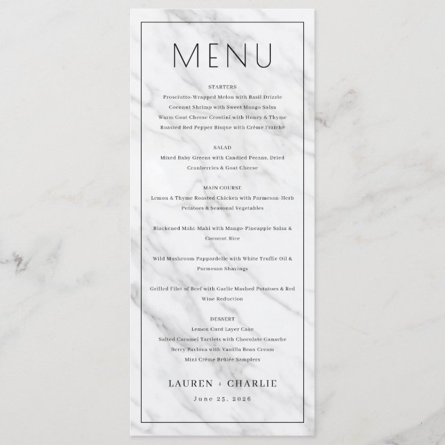 Menú de Mármol Blanco Elegante (Anverso)