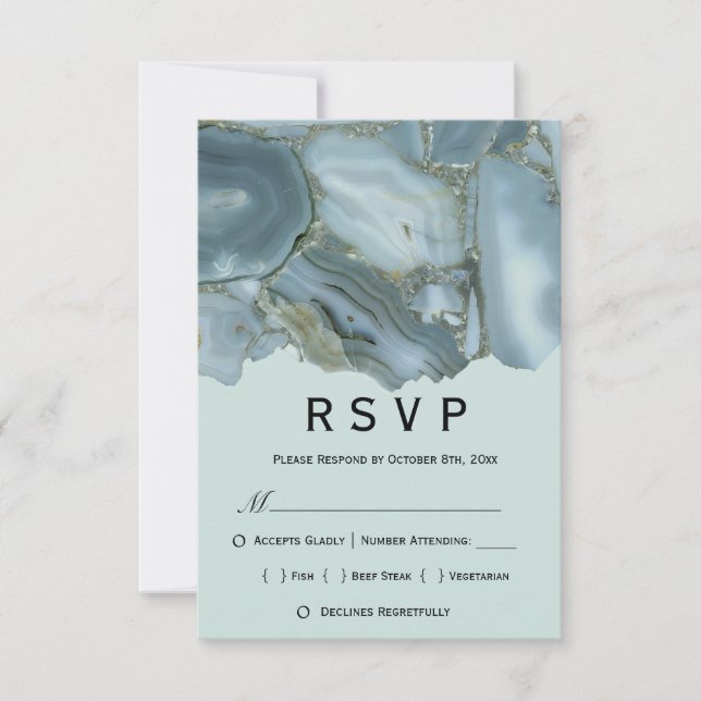 Menú de mármol elegante RSVP boda (Anverso)