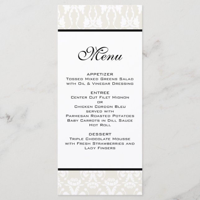 Menú de matrimonio de damasco de marfil (Anverso)