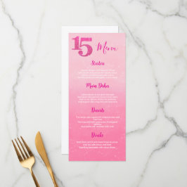 Menú de Mesa Cumpleaños Quinceañera Rosa con Brill