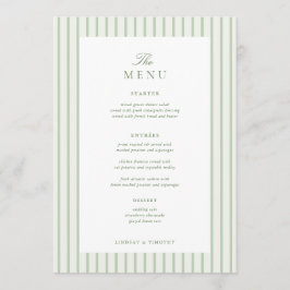 Menú de mesa de boda clásico a rayas verdes de 5x7