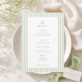 Menú de mesa de boda clásico a rayas verdes de 5x7