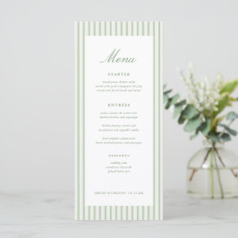 Menú de Mesa de Boda Clásico con Rayas Verde Salvi