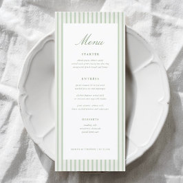 Menú de Mesa de Boda Clásico con Rayas Verde Salvi