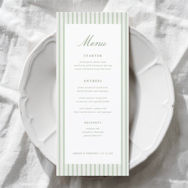 Menú de Mesa de Boda Clásico con Rayas Verde Salvi (Subido por el creador)