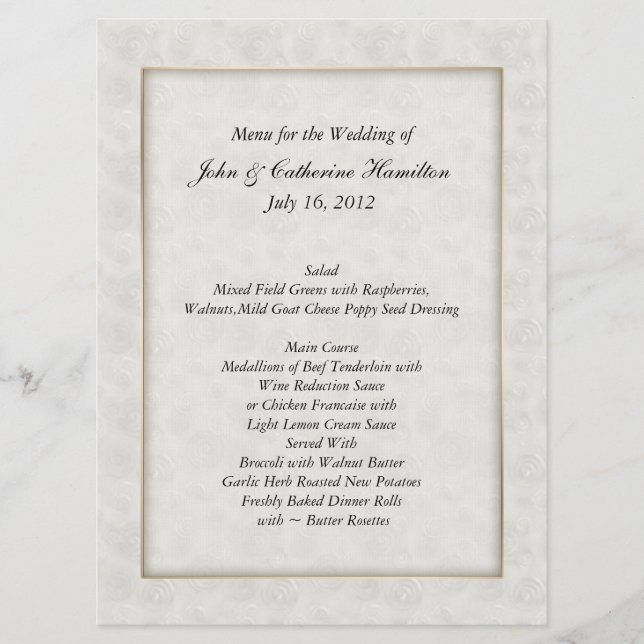 Menú de mesa de boda de damasco de marfil grande c (Anverso)