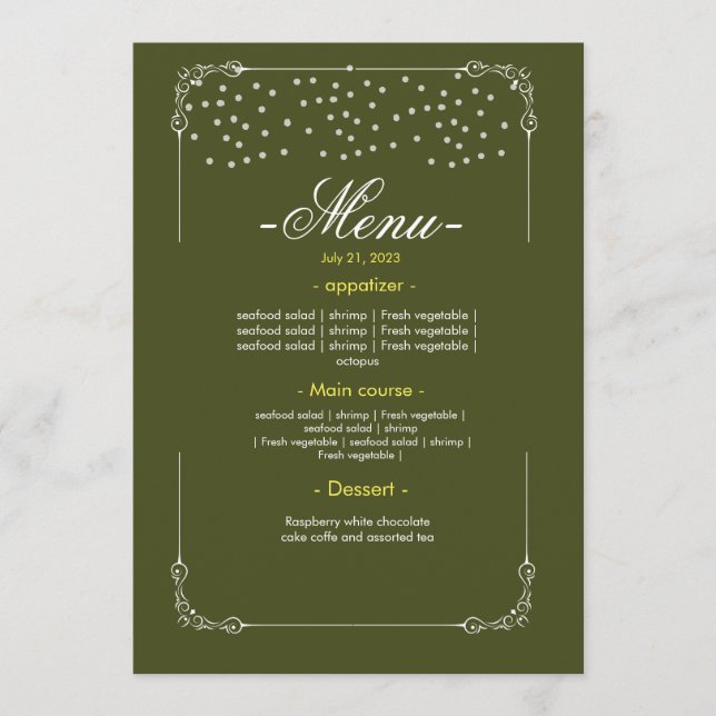 Menú de Mesa de Boda Menú Plano (Anverso)