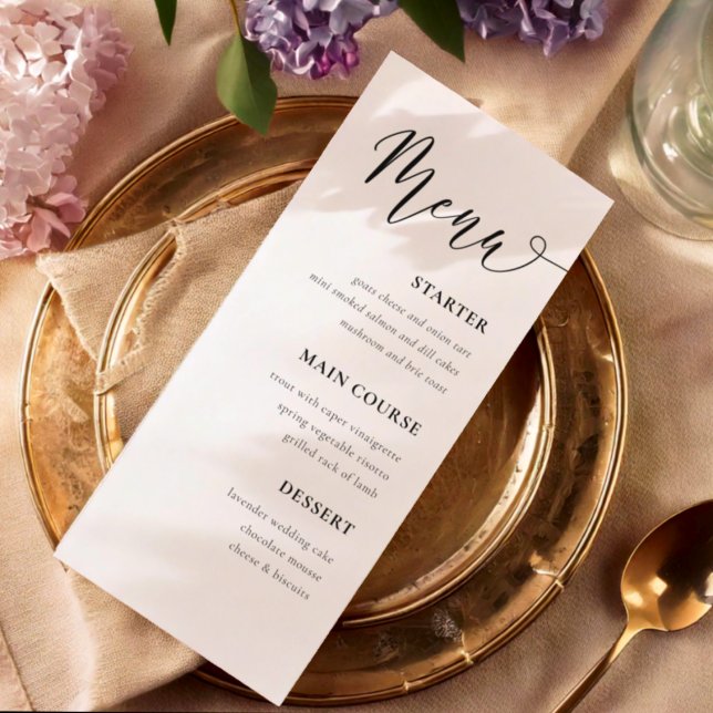 Menú de Mesa de Boda Simple en Blanco y Negro (Subido por el creador)