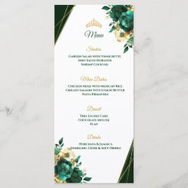 Menú de mesa de Quinceñera verde esmeralda y dorad