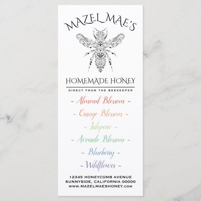 Menú de miel casera personalizado (Anverso)