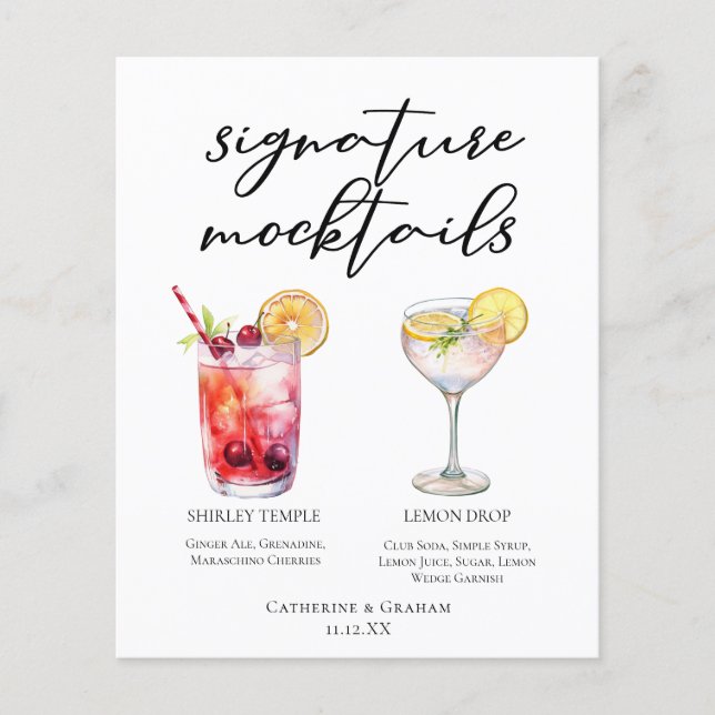 Menú de Mocktails Shirley Temple Lemon Drop Lindo (Anverso)
