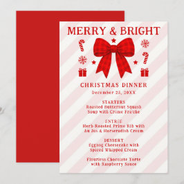 Menú de Navidad con lazo de gingham rojo Merry & B