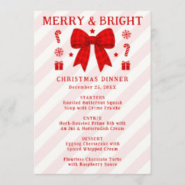 Menú de Navidad con lazo de gingham rojo Merry & B