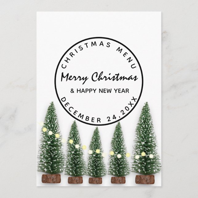 Menú de Navidad de Nochebuena Invierno Árbol Verde (Anverso)