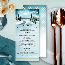 Menú de Navidad de Paisaje Invernal de Acuarela