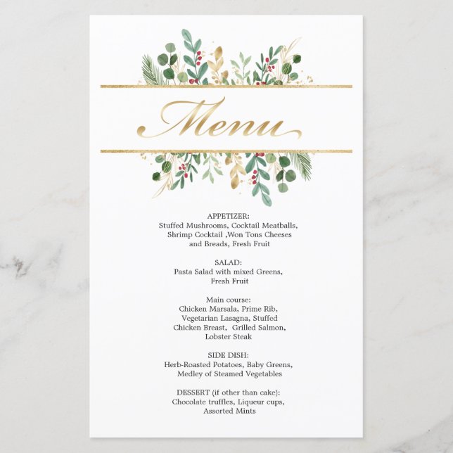 Menú de Navidades de Bodas de Berry Rojo Foliage G (Anverso)