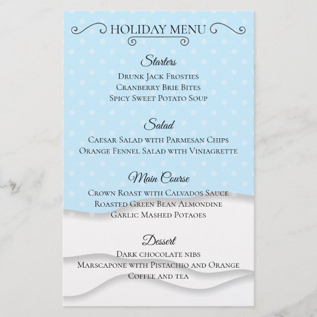 Menú de Navidades de nieve simple para la cena (Anverso)