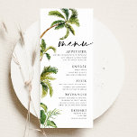 Menú de Palmeras Tropicales<br><div class="desc">Las tarjetas de menú Boda Tropical Palm Trees son una elección perfecta para las parejas que aman el sol, el mar y la arena. El diseño tropical presenta una vegetación exuberante, flores exóticas y un toque de playa, como palmeras y conchas. Nuestros menús son la manera perfecta de anunciar su...</div>