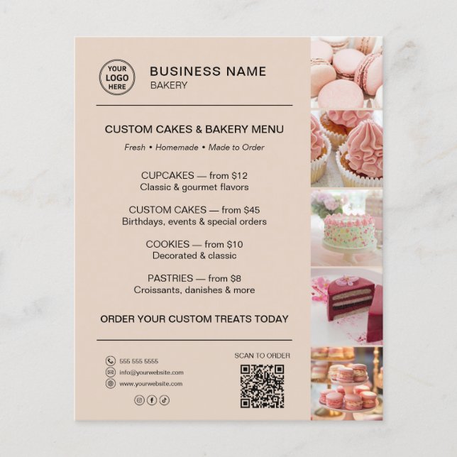Menú de panadería Logotipo personalizado Código QR (Frente)