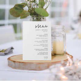 Menú de papel blanco y negro de guiones Minimalist