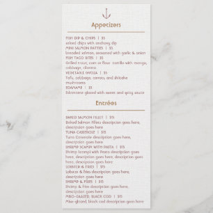 Menú de personalizable para el restaurante Seafood