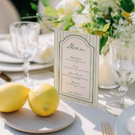 Menú de plano de boda a rayas verdes
