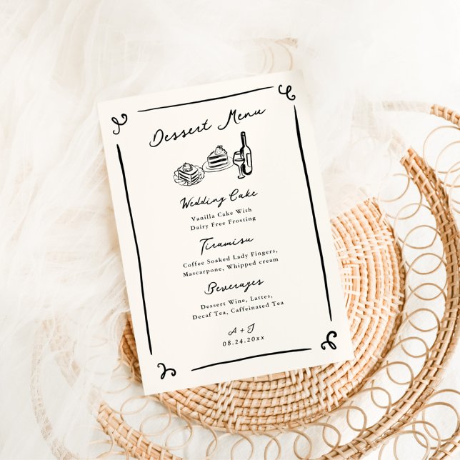 Menú de postre Boda dibujado a mano por capricho (Subido por el creador)