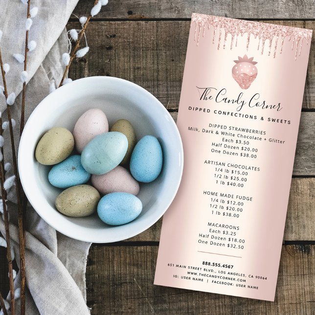Menú de postre de Rosa Gold Strawberry Purpurina D (Subido por el creador)
