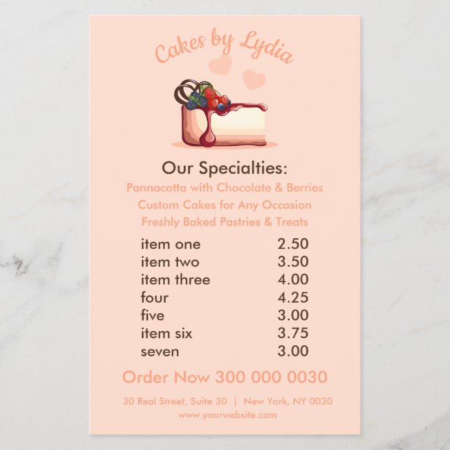 Menú de postres Personalizado dulce y elegante (Frente)