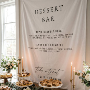 Menú de postres personalizado para boda en tela